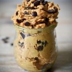 Tasty-looking vegan chickpea cookie dough in a small glass dish