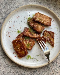 BBQ Baked Tofu Slices on a Plate