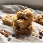 tahini blondies with choc chips and pecan nuts