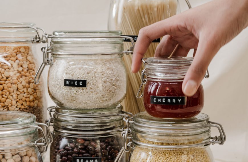 pantry staples in glass jars